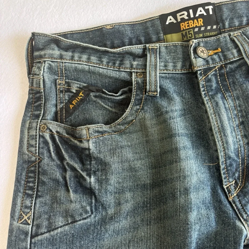 Ariat Rebar M5 Men's Blue Medium Wash Slim Straight Ironside Jeans 34/32